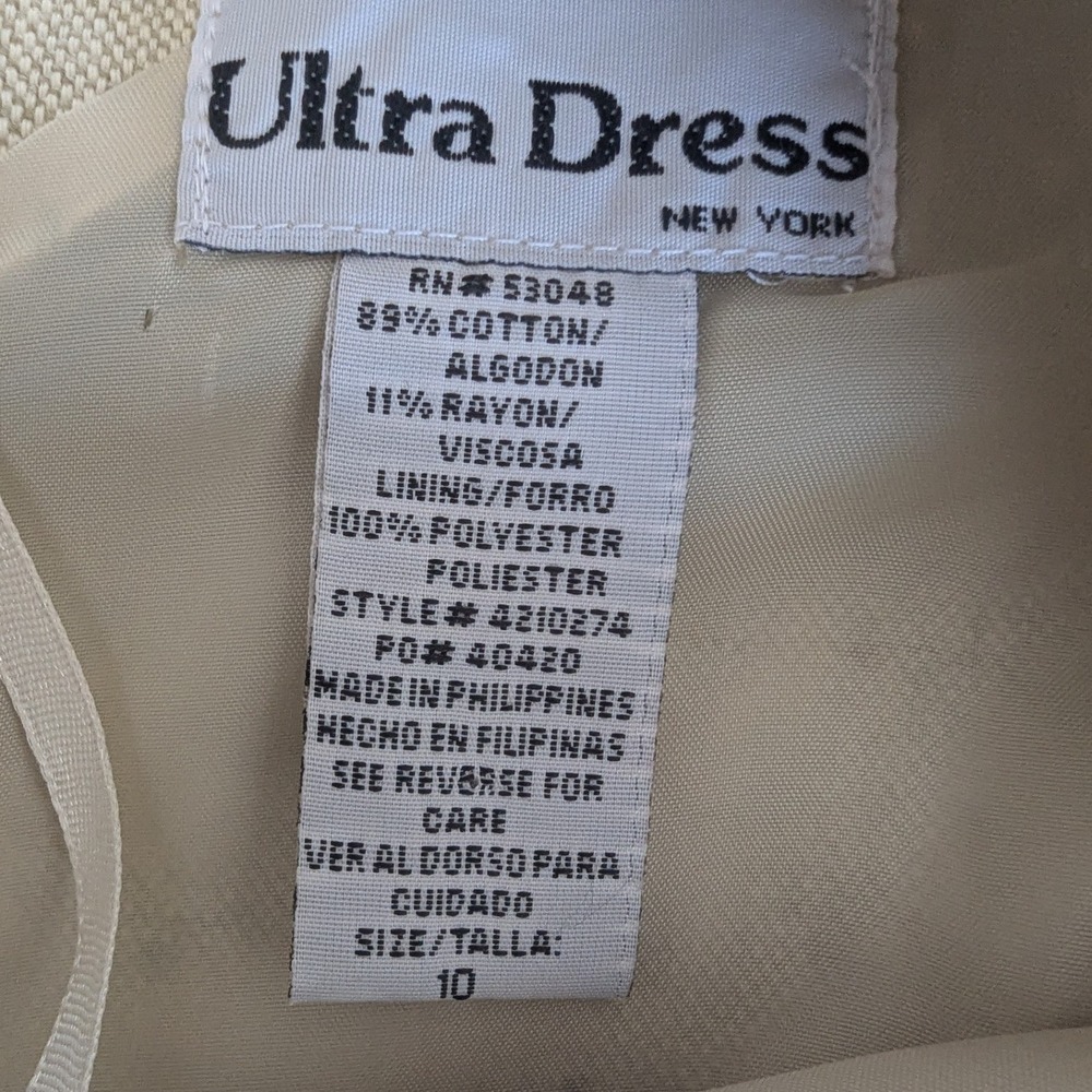 Vtg Safari Print Beaded Midi Sheath‎ Dress Linen Blend Beige 10 Statement Resort - Picture 8 of 8